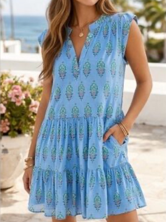 Oliphant Dresses & Skirts - Oliphant Roll Sleeve Dress in Blue | MEDIUM